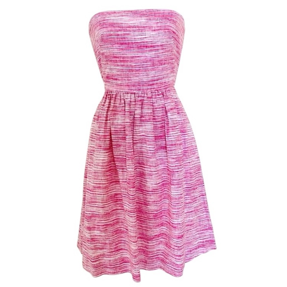 Banana Republic Dress 0P Women’s Pink Striped Linen Cotton A-Line Strapless 0P